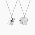 Polished silver envelope locket pendant with Love engraving and heart detail - Heart Style Silver (Love You Envelope)