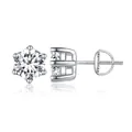 Classic S925 sterling silver 6-prong stud earrings with brilliant round zircon stones - Screw Back / 0.8*0.8cm / Silver