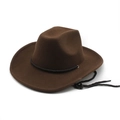 Sombrero de vaquero clásico de fieltro marrón con ala ancha y barbuquejo ajustable - café