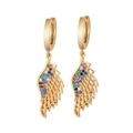 Golden drop earrings with colorful zircon-studded wings and hollow metal details - Style 26 (Wings)