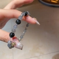 Moonstone and silver sheen obsidian beaded bracelet with metallic spacers for women - Gray Beaded Bracelet With Exquisite Gift Box (HB3910)