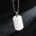 Polished silver stainless steel military dog tag pendant with classic twist chain link - Military Tag / Silver
