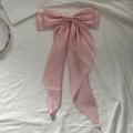 Pink chiffon princess bow hair clip with elegant long ribbons and double-layered wings - Peach Pink