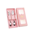 Christmas stainless steel spoon gift set with Santa and Snowman toppers in a pink box - Santa Claus + Snowman / Pink Gift Box 2-Piece Set / Silver