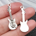 Antique silver musical guitar charm pendants for DIY jewelry bracelets and necklaces - Guitar (12x31mm-1.3g)