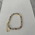14K gold plated bracelet with square purple zircon and blue evil eye charms - Purple