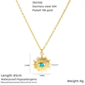 Dettaglio della collana in acciaio inossidabile placcato oro 18k con turchese sole - Ciondolo Occhio di Sole (SN250G)