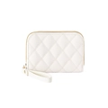 White quilted diamond stitch card holder with gold zipper and matching wrist strap - White