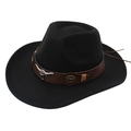 Détail d'un chapeau de cowboy avec ceinture en similicuir brun et emblème tête de taureau - M (56-58cm) / Noir (Vache Pêche + Tête de Taureau Marron)