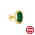 S925 sterling silver flat back stud earring with oval green opal and golden rope edge - Gold Style 12-Green Oval