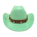 Mint green western cowboy hat with ethnic braided band and vintage metal coins - Mint Green