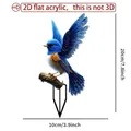 Flat 2D acrylic garden stake featuring a vibrant blue and orange bird on a branch - No.5 (0.2cm Thickness)