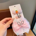 Set di fermagli per capelli rosa per bambina con coda di sirena e fiocco di paillettes - Orecchio di Coniglio Carota Fiocco in Rete / 1# Orecchio di Coniglio Rosa