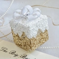Champagne gold glitter gift box Christmas ornament with white snow foam and ribbon bow - Champagne Snow Top Gift Box 6*8cm