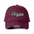 Vintage bordeauxrote Baumwoll-Baseballkappe mit 3D-Stickerei America und gebogener Krempe - Verstellbar / Burgunderrot