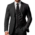 Men's slim fit three-piece business suit in classic black with blazer vest and trousers - Black