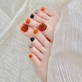 Unghie finte per piedi fatte a mano con stampa tigre bianca arancione lucida e glitter argento - Stile Stampa Tigrata Arancione e Scintillio Argento (Unghia del Piede B5)