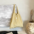 Sac cabas à carreaux jaune et blanc avec patch 'good' et sangles en toile - Étiquette good / Plaid Jaune