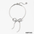 Silver stainless steel snake chain bracelet featuring a woven bow charm and clasp - Silver Bow Bracelet