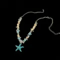 Détail du collier avec pendentif étoile de mer bleue, éclats d'aigue-marine et coquillages - Style Étoile de Mer Bleu Ciel avec Chaîne en Argent (7#)