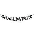 Glitzerndes schwarzes Halloween-Banner mit Totenkopf und Fledermaus auf weißem Grund - Halloween Banner / Schwarzer Glitzer