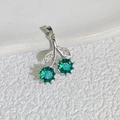 Detailed macro shot of silver cherry pendant with green gemstones and micro-set zircons - Style A Silver-Green (Round Cherry)