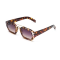 Vintage Rechteck-Sonnenbrille in Schildpatt-Optik mit goldenem Steg und lila Gläsern - Schildpatt Rahmen Graue Verlaufsgläser