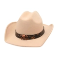 Beige wool felt western cowboy hat with vintage bronze skull decorative band accessory - One Size / Beige (Skull)