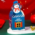 Blue Christmas paper gift box featuring snowman illustration and window cutout design - S8835 Snowman / Flat Shipping