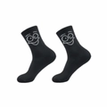 Black crew socks with white smiley face graphic and ribbed cotton texture for casual wear - Black (Funny Expression)