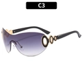 Y2K rimless sunglasses with purple gradient lenses and gold ring detail, color C3 - Gold Frame Gradient Gray Lens