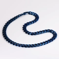 Detailed view of the blue stainless steel Cuban link necklace on a white background - Blue