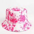 Detail view of pink and white tie-dye fisherman hat with reinforced brim stitching - Rose White
