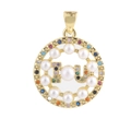 18K gold plated evil eye pendant with pearls and colorful zircons on white background - 09-Letter Center Multi-Color Pearl Pendant