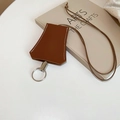 Vintage brown leather key holder necklace with white stitching and metal ring - 31# Necklace-Brown-Trapezoid