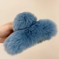 Detail of soft grey-blue faux rabbit fur hair claw clip with plush texture and matte finish - Small (13cm) / Dark Blue