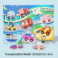Wooden vehicle puzzle board for toddlers featuring a train, plane, and car for early learning - Transport Style A