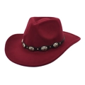 Detail of burgundy wool western cowboy hat with black leather band and silver metal studs - M (56-58cm) / Burgundy