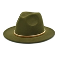 Detailed texture of army green wool felt fedora hat featuring golden metallic decorative band - M (56-58cm) / Army Green