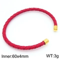 Bracciale rigido rosso intrecciato con terminali in metallo dorato per coppia - Cordino in Pelle Rossa Estremità in Metallo Dorato (KB183578-KLHQ)