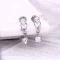 Titanium silver heart and water drop earrings set with sparkling cubic zirconia crystals - Steel
