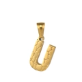 Ciondolo lettera U in acciaio dorato con trama unica effetto pelle di coccodrillo - Lettera U (Ciondolo Singolo)