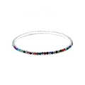 Close-up of 2.0mm silver elastic bracelet featuring a single row of colorful rhinestones - Silver/AB Zirconia