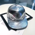 Flat brim baseball cap in shiny silver laser faux leather with crocodile texture - Silver - Plain Style