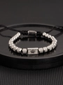 Retro titanium steel crown bracelet with zircon stones and adjustable black woven cord - Steel Color Crown Zirconia Plate Bracelet