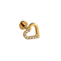 Titanium gold heart labret stud with crescent moon chain and white cubic zirconia stones - 1.2x8mm / Style 3 (Gold)