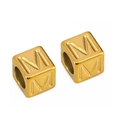 Golden 7mm square alphabet bead with engraved letter M for DIY necklaces - Letter M / Gold