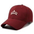 Deep red cotton baseball cap featuring a white embroidered crown logo in a 45-degree view - Adjustable / Red