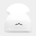Berretto bianco in maglia con ricamo minimalista di montagne nere sul risvolto - Stile Ricamo Montagna Bianca / Bianco