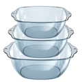Dreiteiliges transparentes Glasschüssel-Set mit Griffen in drei verschiedenen Größen - Transparent Blau 3-teiliges Set (L+M+S)